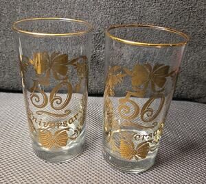 Set Of 2 Lotus Glass ware 50th Anniversary Vntg 1970's